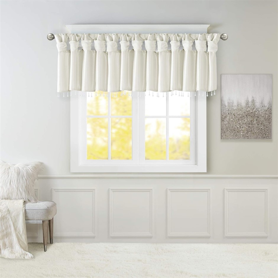 MADISON PARK 26" L x 50" W Emilia Faux Silk Valance, DIY Twist Tab Top Fini