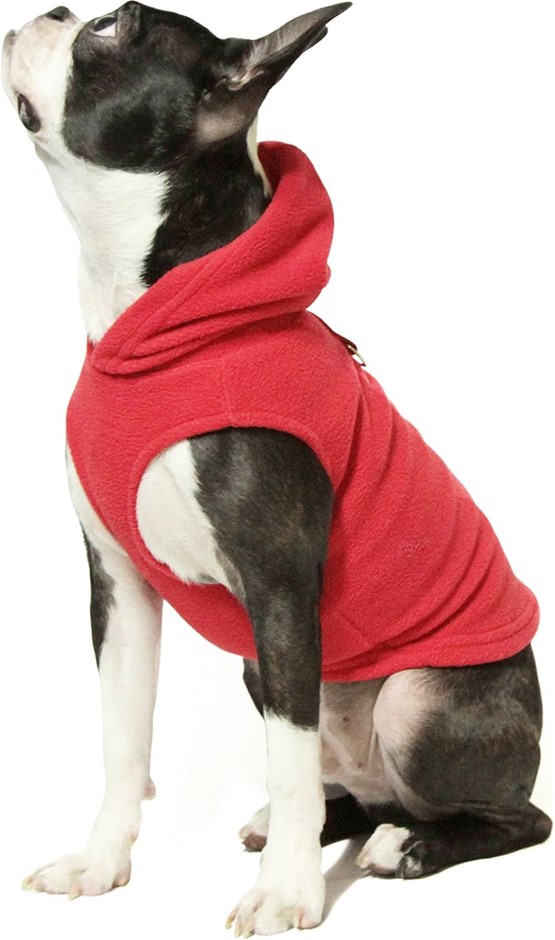 GOOBY Small Dog Pull Over Fleece Vest Hoodie with Leash Ring, Size XL, Red.