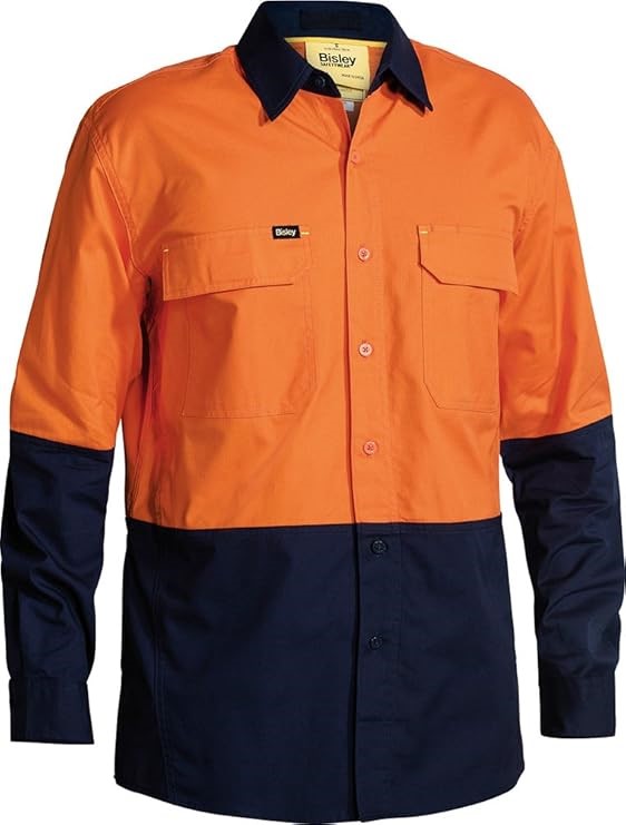 BISLEY Men's X Airflow Hi Vis Ripstop Shirt, Size XL, Orange/Navy, BS6415.