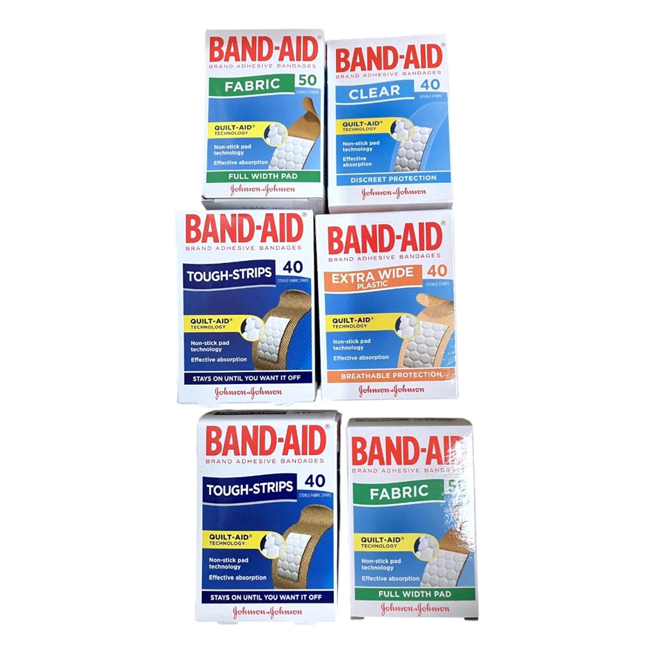6 x Assorted BAND-AID Packs. NB: content as pictured. Buyers Note - Discou