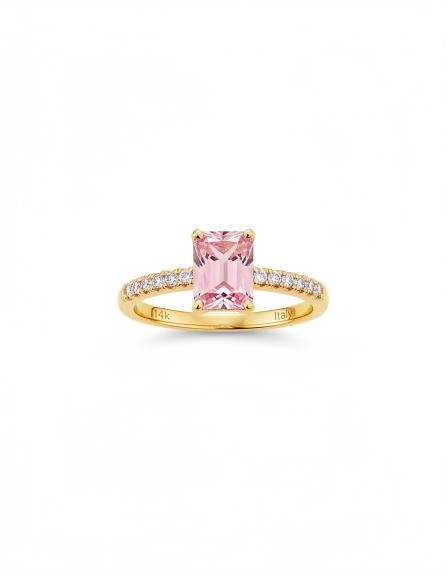 14K/Italy 2.0ct Pink Emerald Cut Yellow Gold Filled Ring(stamped) 7US
