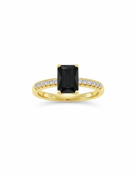 14K/Italy 2.0ct Black Emerald Cut Yellow Gold Filled Ring(stamped) 7US