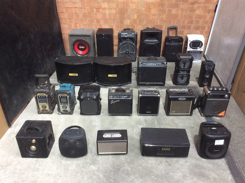 Mixed Brand Audio Equipment Speakers Amplifiers Radios And PA Systems