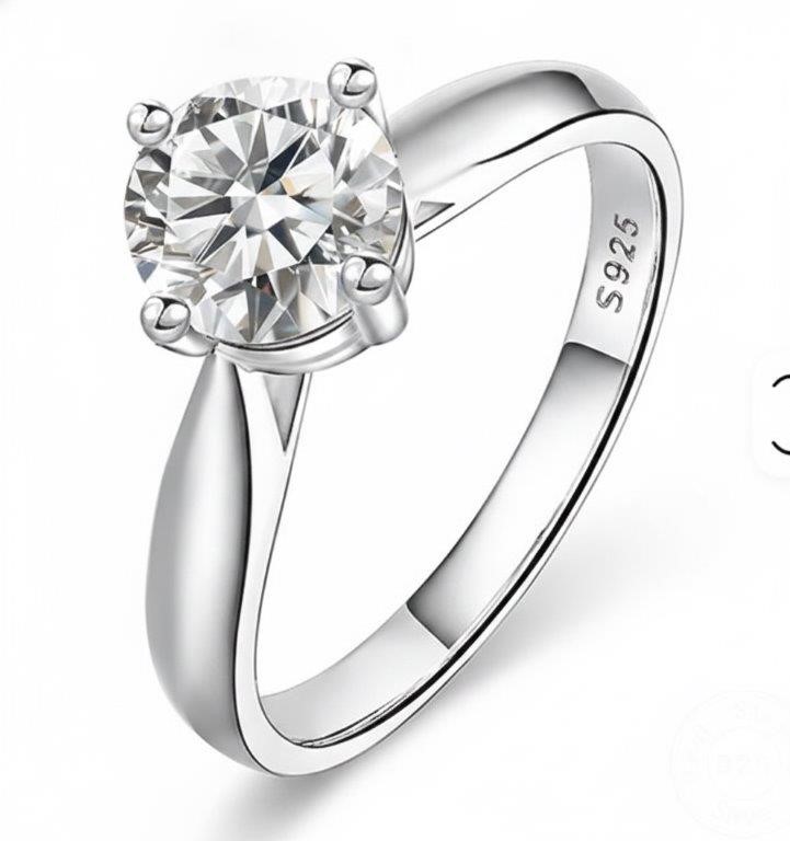 1.0ct GRA Moissanite white 18k white Gold Vermeil Ring -8US