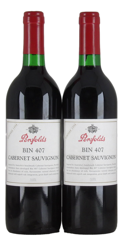 Penfolds `Bin 407` Cabernet Sauvignon 1998 (2 x 750mL) SA.
