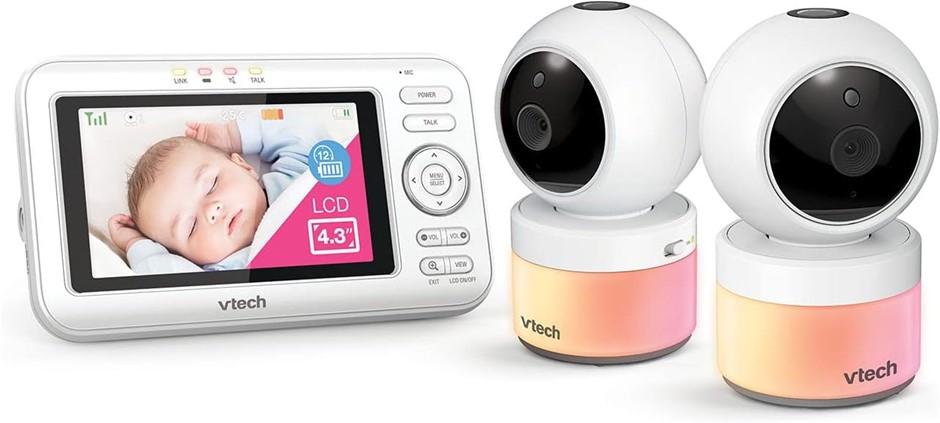 VTECH 4.3" 2-Camera Full Colour Pan & Tilt Video Baby Monitor, White.
