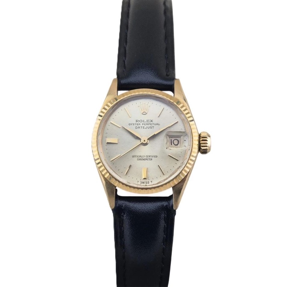 0028-2584535 · ROLEX 6517 OYSTER PERPETUAL LADY DATE 18K YELLOW GOLD 26MM WXO & COA