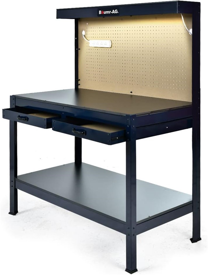 BAUMR-AG Workbench Pegboard Workshop Bench Steel for Garage Workshop, LED W