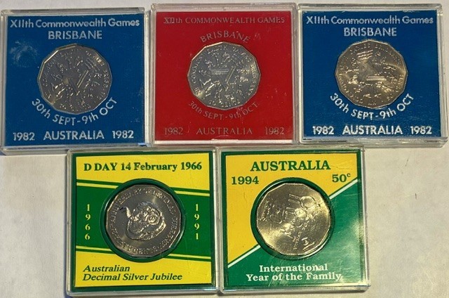 Australia: 5 x Cased 50c Commemorative Coins