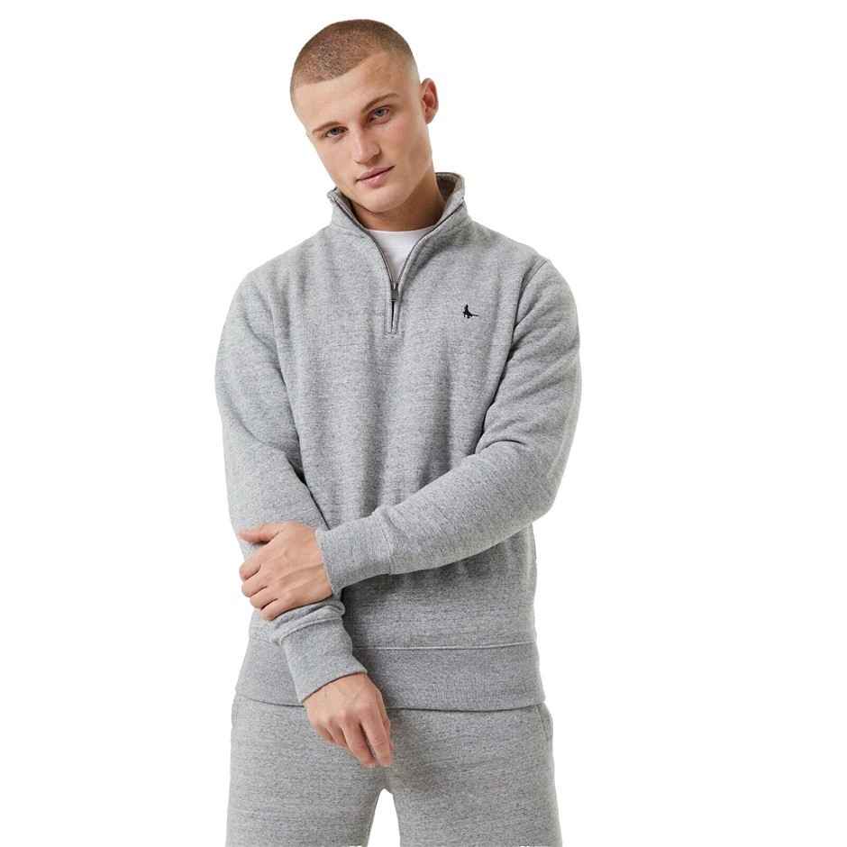 JACK WILLS Men's Barchester 1/4 Zip Pullover, Size 2XL, 75% Cotton, Grey Ma