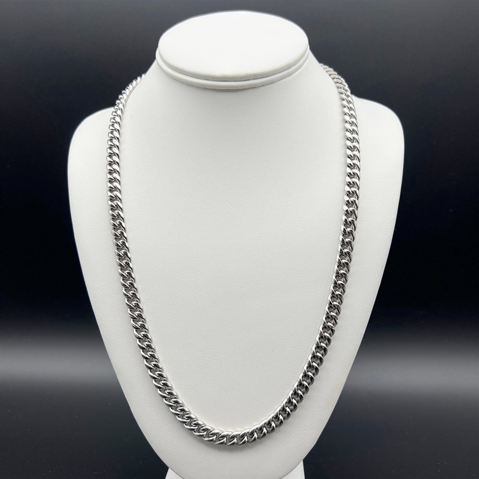 Silver-Filled Cuban Chain Necklace, 8MM Wide - 55.8cm