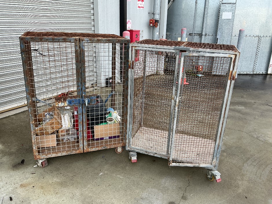 <p>2 x Mesh Cages on Casters with Tool Boxes</p>