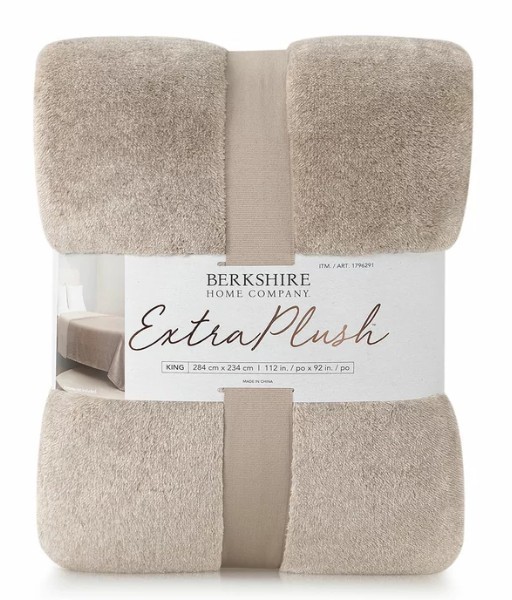 BERKSHIRE Heathered Plush Blanket, King, 284 x 234 cm, Linen. NB: not in or