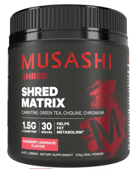 Musashi Shred Matrix Raspberry Lemonade Flavour Powder 270 g. EXP: 28/4/202