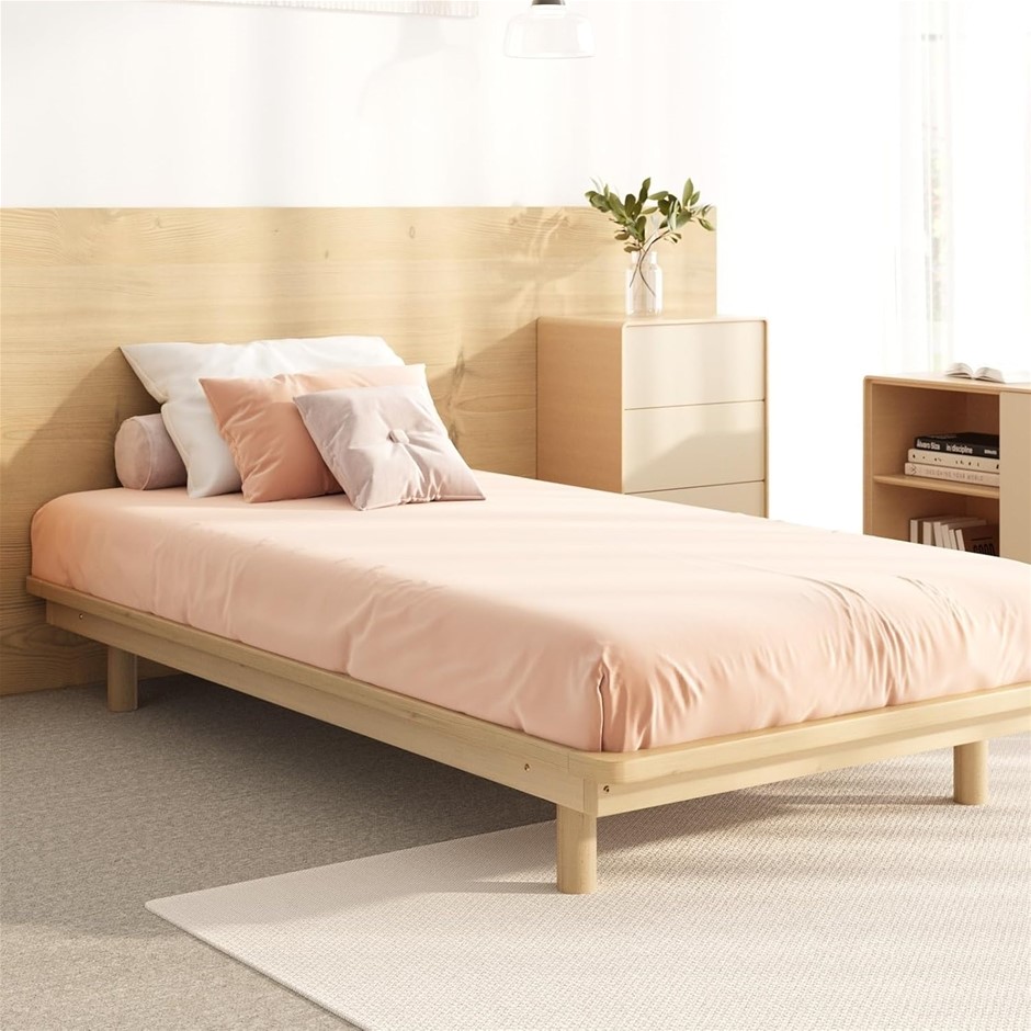 OIKITURE King Single Bed Frame Solid Wood Frame Platform Bed Wooden Bed Bas