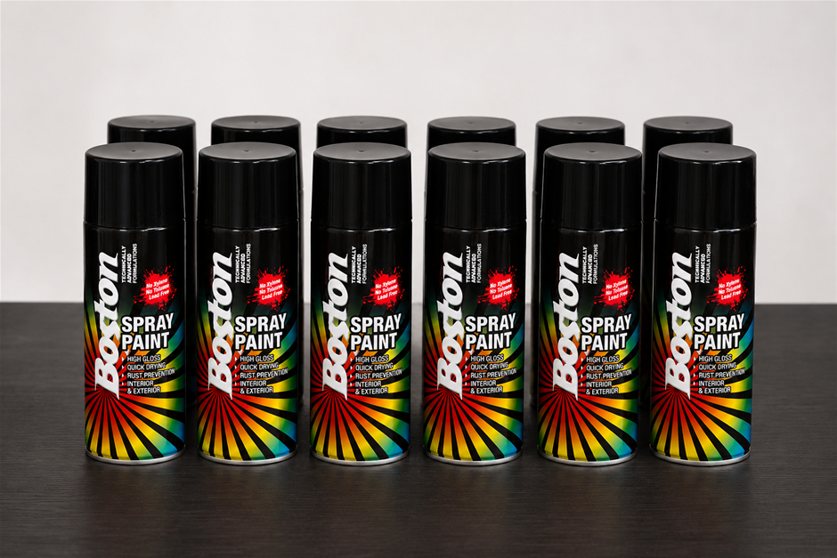 12x Boston Matt Black Spray Paint Can 250g