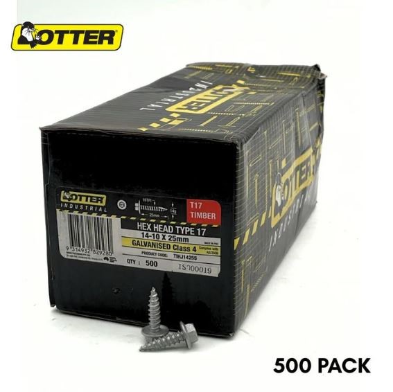 Otter 14-10 x 25mm Hex Head Type 17 Timber Screws – Galvanized Class 4 C561