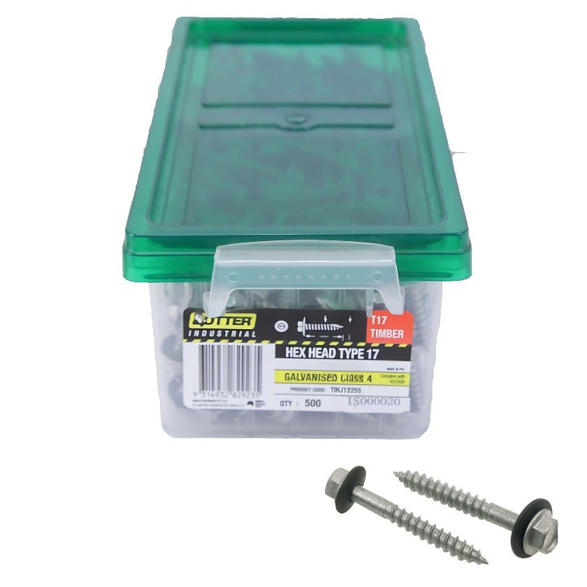 500 Pack - Otter 14-10 x 65mm Hex Head Type 17 Timber Screws w/ Seal | A282