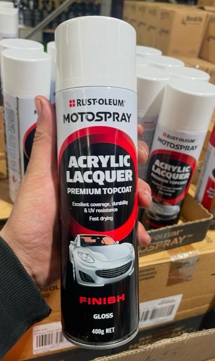 (Box Of 6 Cans) Rust-Oleum Motospray Premium Acrylic Lacquer Gloss White