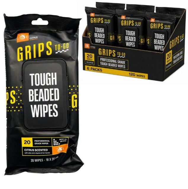 0016-2584768 · (120 Wipes) Grips To-Go Tough Beaded Wipes Citrus 18cm x 20cm