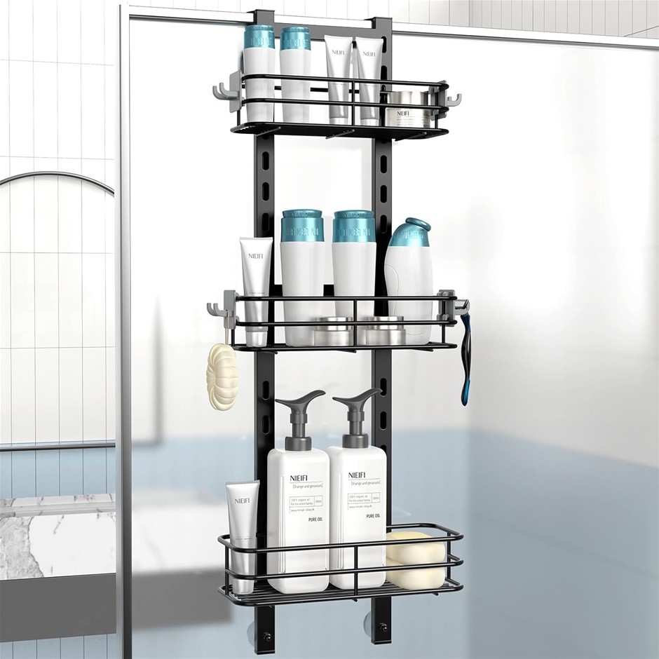 NIEIFI Over The Door Hanging Shower Caddy Drill Free Extra Large, Metal, Bl