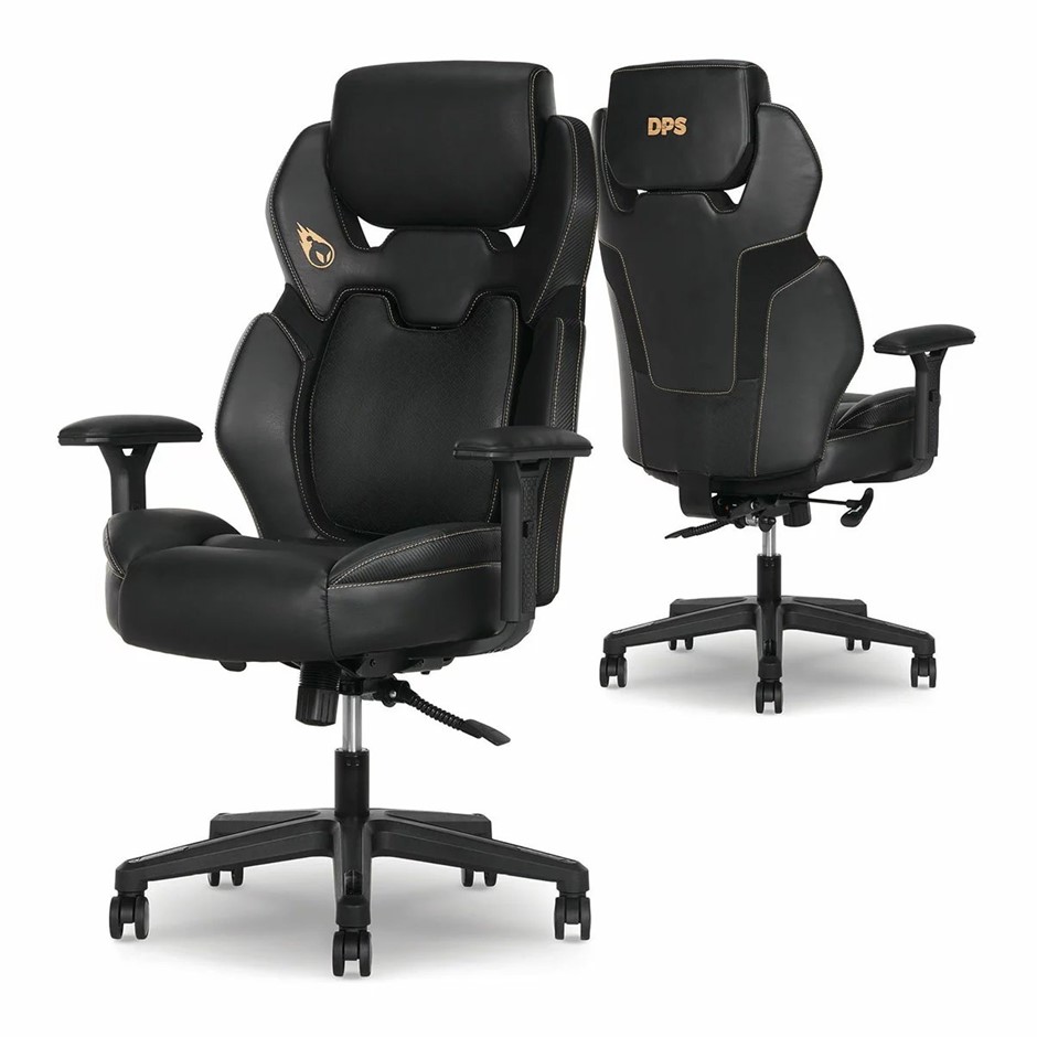 DPS Gaming Chair, Black Gold (W 743 x H 1162-1258 x D 699 mm). NB: Assemble