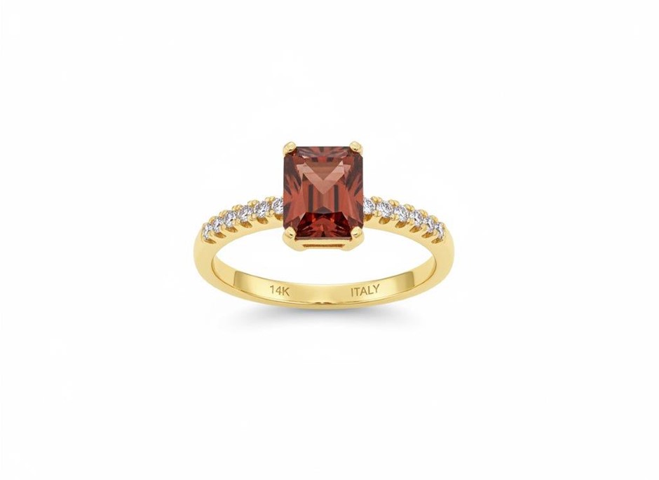 14K/Italy 2.5ct Ruby Emerald Cut Yellow Gold Filled Ring(stamped)-8US