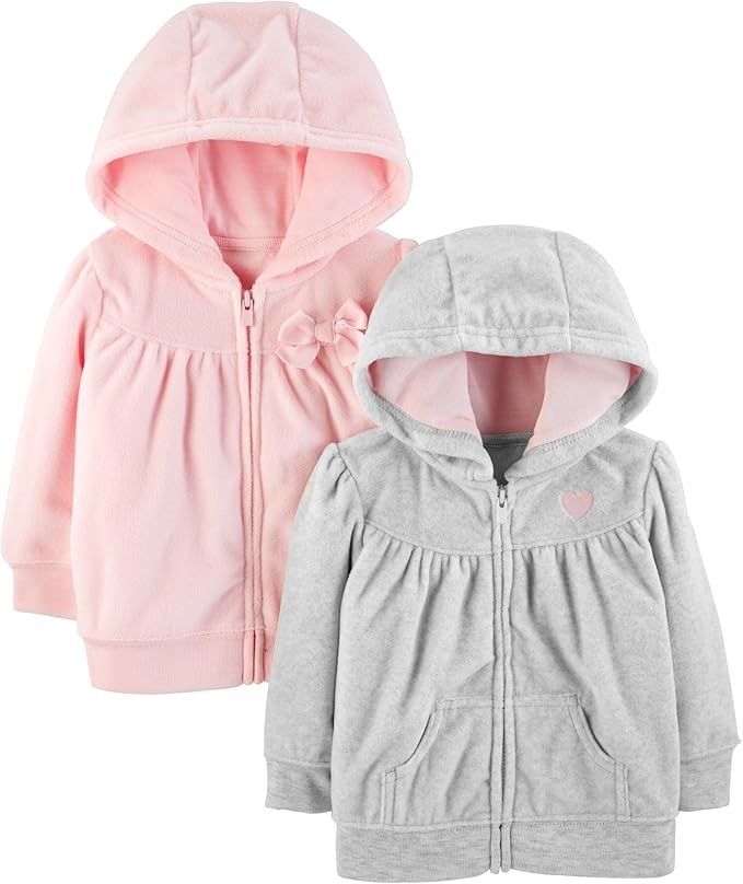 2pk x SIMPLE JOYS BY CARTER'S Girls Fleece Full Zip Hoodies, Size 24M, Ligh