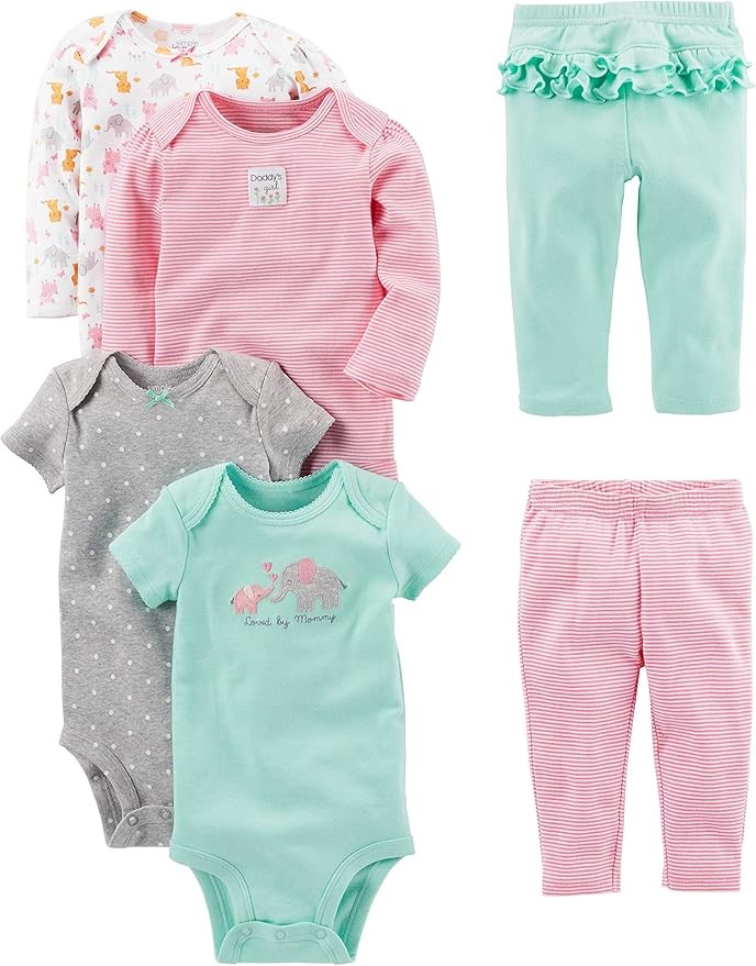 6pcs x SIMPLE JOYS BY CARTER'S Baby Bodysuits & Pants Set, Size 0-3M, Aqua