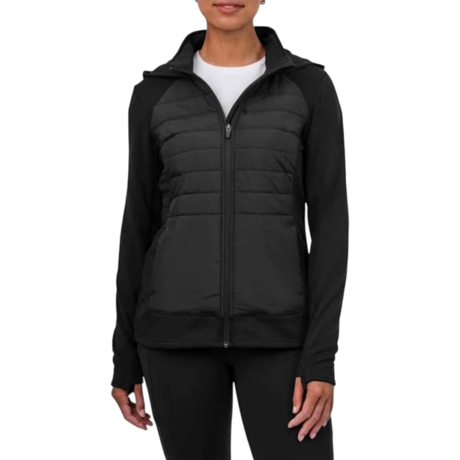 TUFF Women's Hybrid Fleece-Lined Running Jacket, Size L, Black. Buyers Not