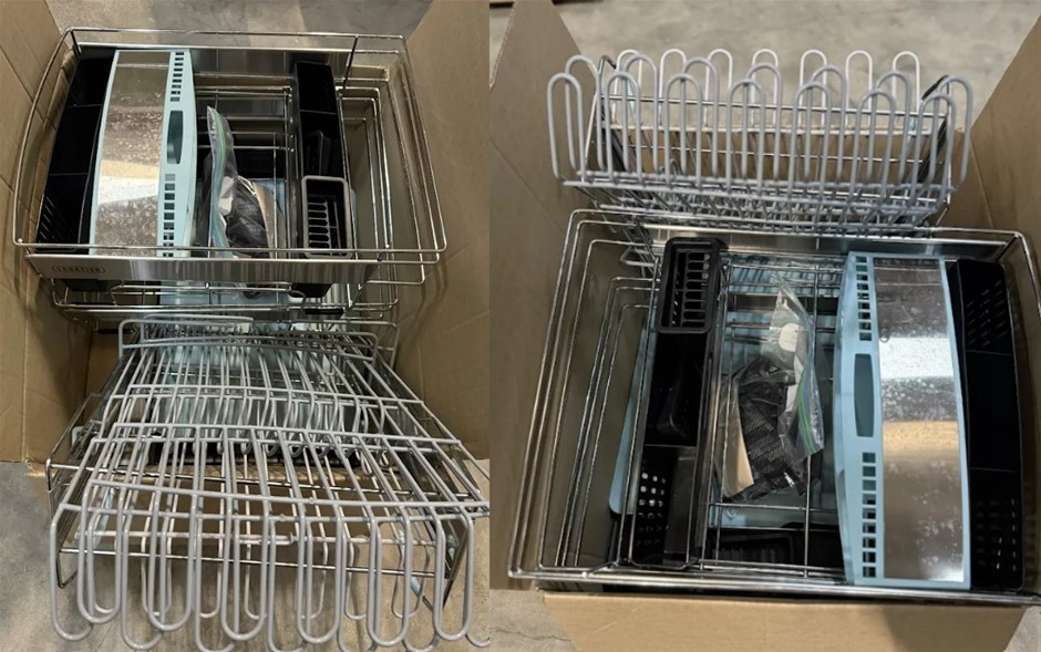 3x SABATIER Expandable Dish Rack with Stemware Rack, Stainless Steel. (phot