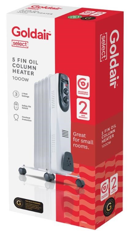 Goldair Select 1000W 5 Fin Oil Column Heater.