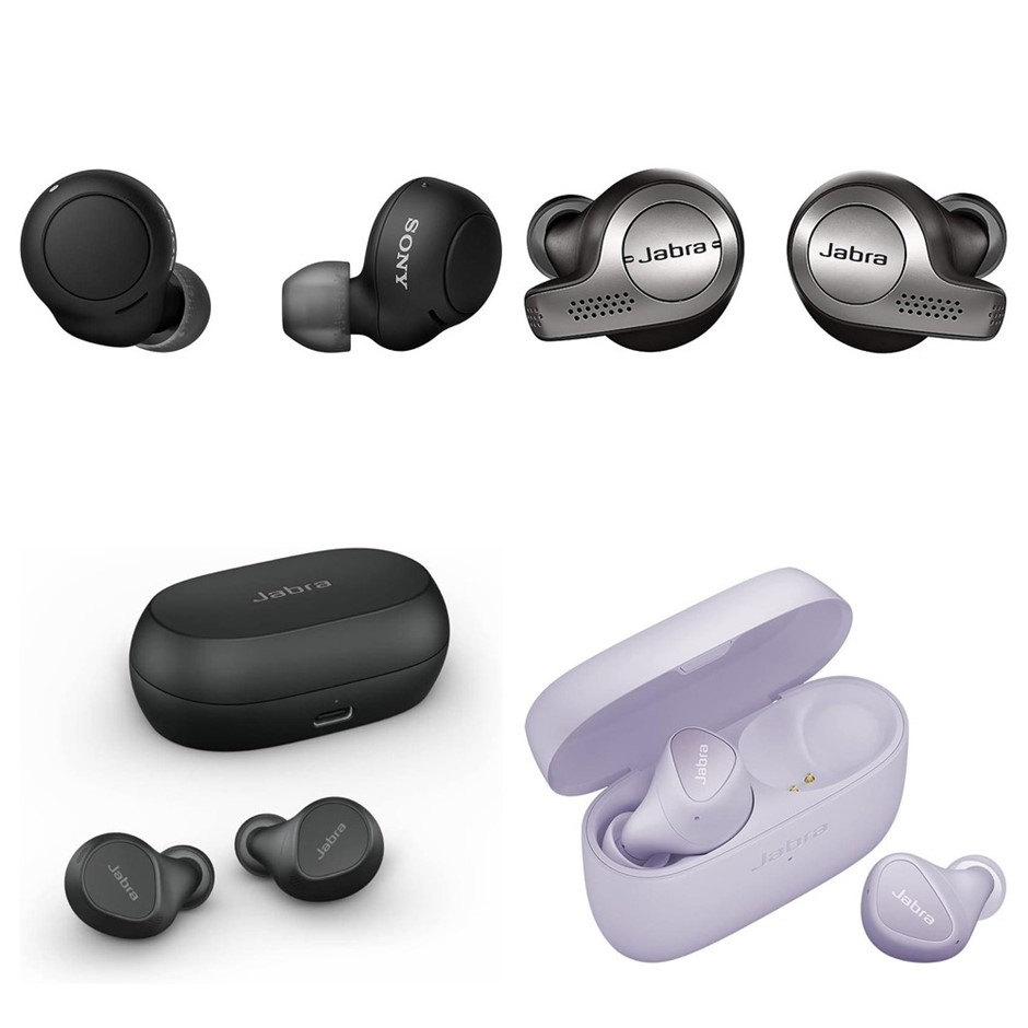 4 x Wireless Earbuds. 1 x SONY WF-C500 Compact. 1 x JABRA Elite 65t Alexa E