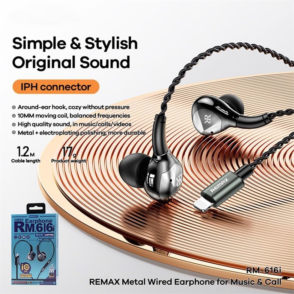 REMAX RM-616i Metal Wired Earphone for Music and Call, Black
