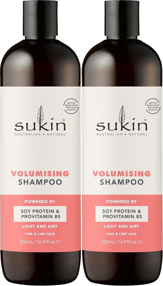 2 x SUKIN Volumising Shampoo 500ml with Provitamin B5 and Soy Protein