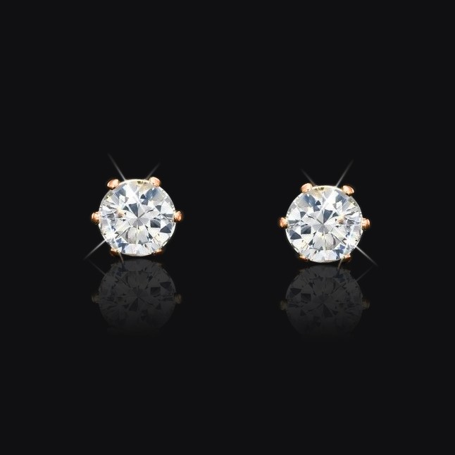 BIJ'OR - 18ct Heavy Rose Gold Plated 4mm Simulated Diamond Stud Earrings