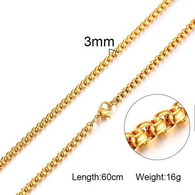 Stainless Steel 3mm Men' Round Box Chain Necklace 55cm - Yellow