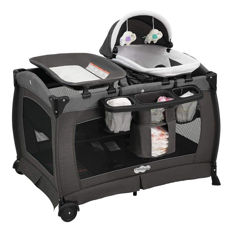 PAMO Babe Pack and Play 4-in-1 Baby Playard with Bassinet & Changing Table.