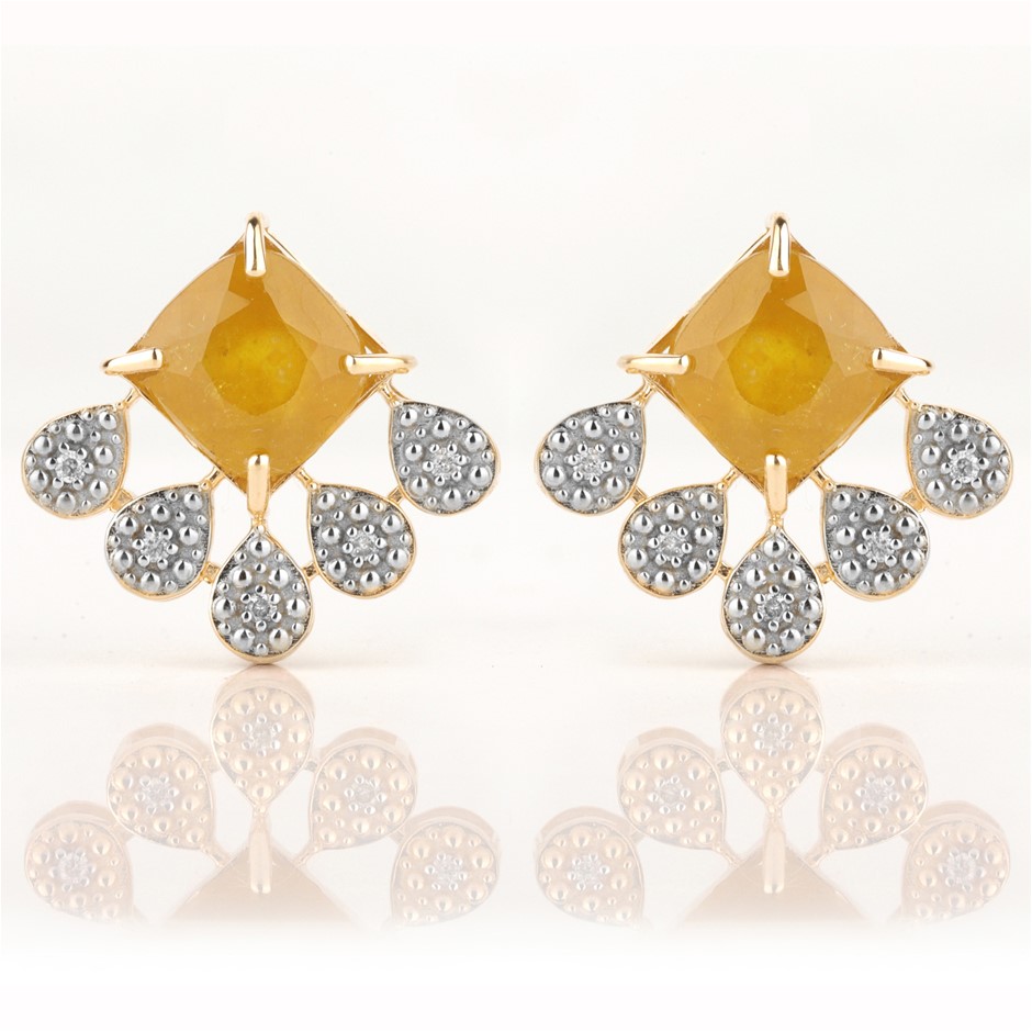 9ct Yellow Gold Natural Yellow Sapphire & Diamond Earrings