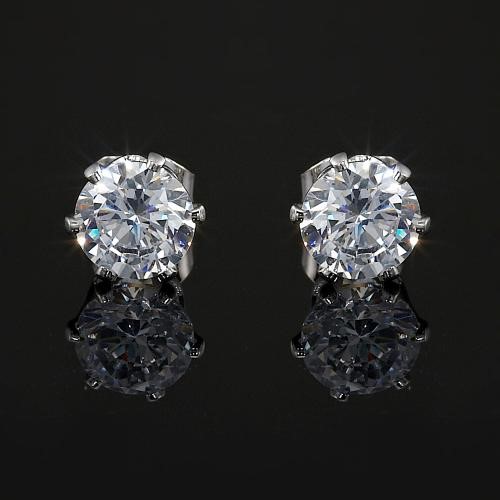 Solid 925 Sterling Silver 6mm Stud Earrings Featuring 2 Swarovski