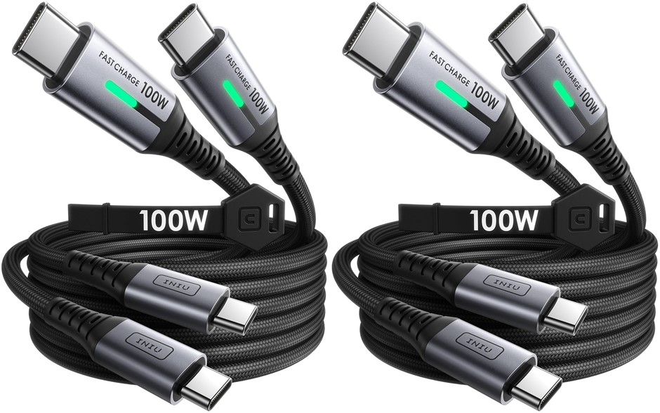 2X INIU USB C to USB C Cable, 100W [2-Pack/2m+2m] PD Fast Charging Type C C