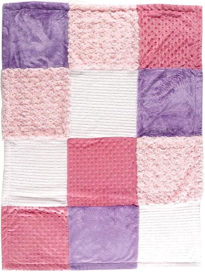 Hudson Baby Unisex Baby Multi-Fabric Panel Plush Blanket, Pink, One Size