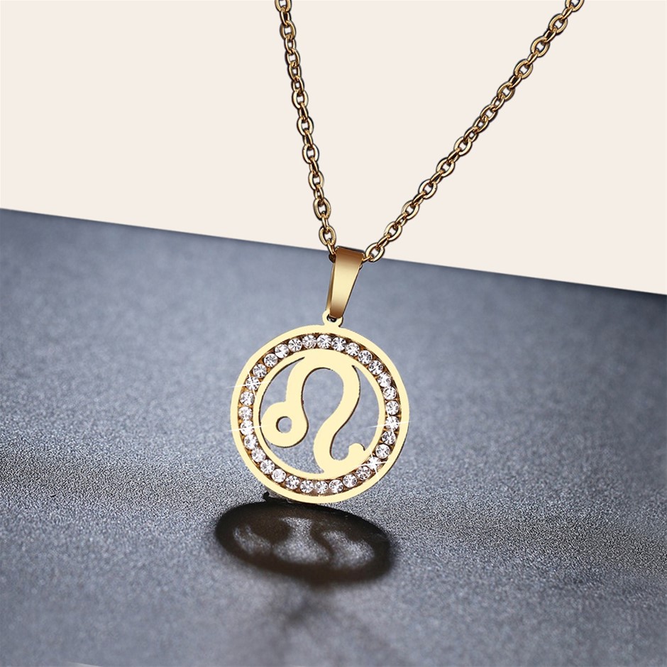 Simulated Diamond Zodiac Necklace - Leo (Yellow)