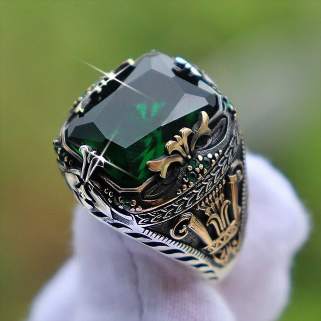 Designer Two Tone Green Statement Ring - Us Size 8