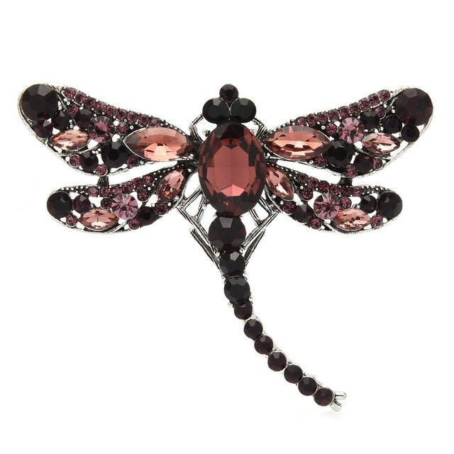 Designer Simulated Diamond Purple & Black Classic Dragonfly Brooch Pin