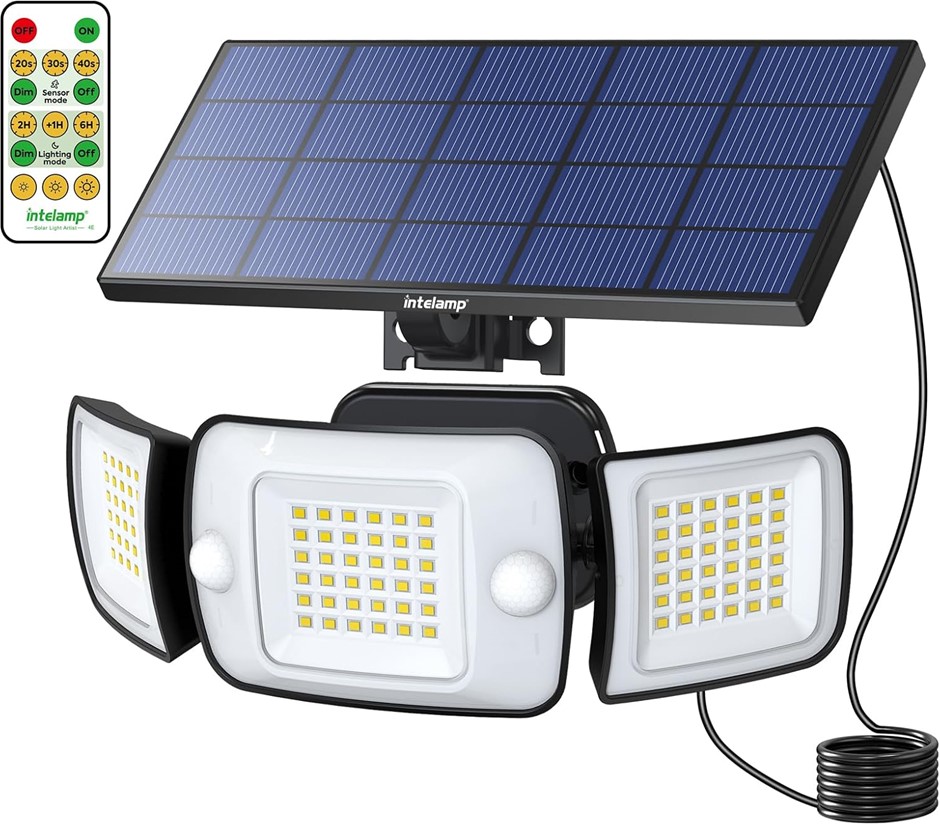 intelamp Solar Lights Outdoor, 3 Head Solar Motion Sensor Lights for Outsid