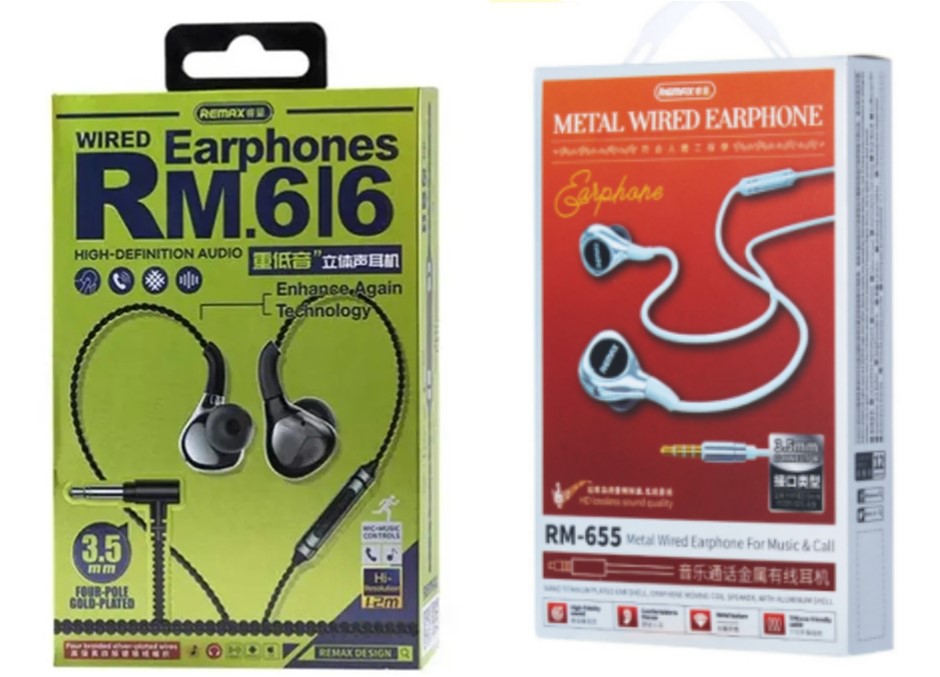 BUNDLE of Remax RM-616 3.5mm Music and Call Metal Wired Earphone, Black + R