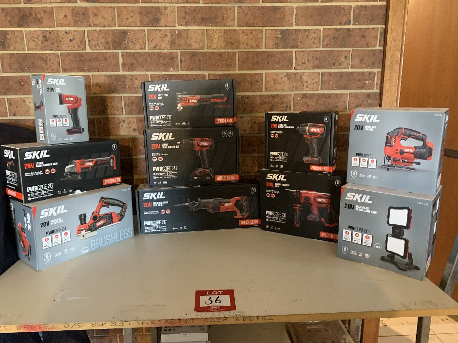 <p>Set of 10 x Various Skil Power Tools, 20 Volt, 2 x Batteries and Charger