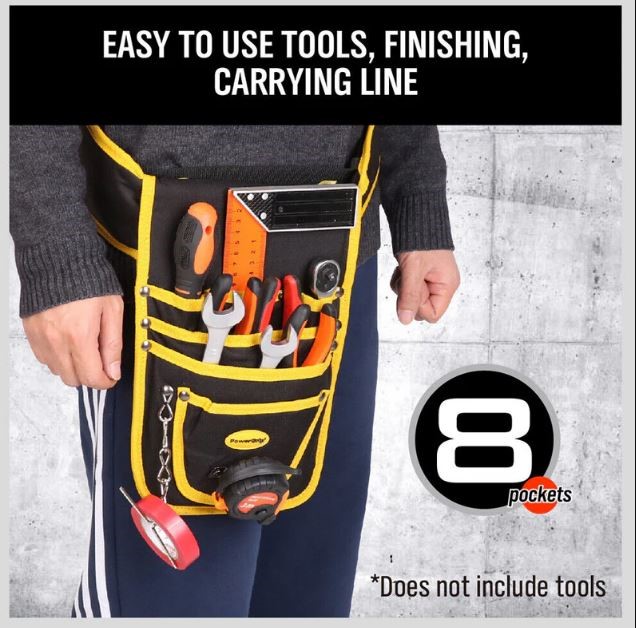 8 Pocket Tool Bag | Construction Belt | Nail Storage Holder