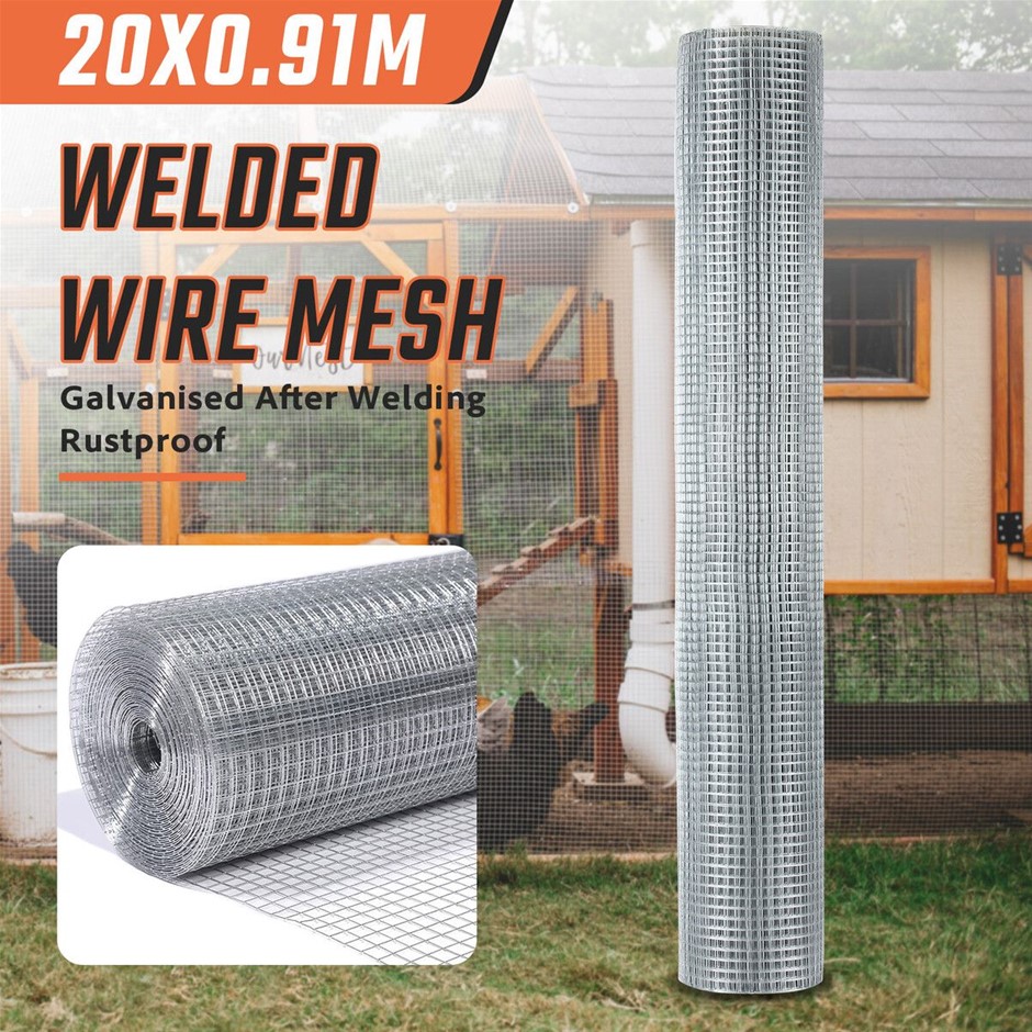 20x0.91m Galvanised Welded Wire Mesh Fence Roll Poultry Garden Cloth